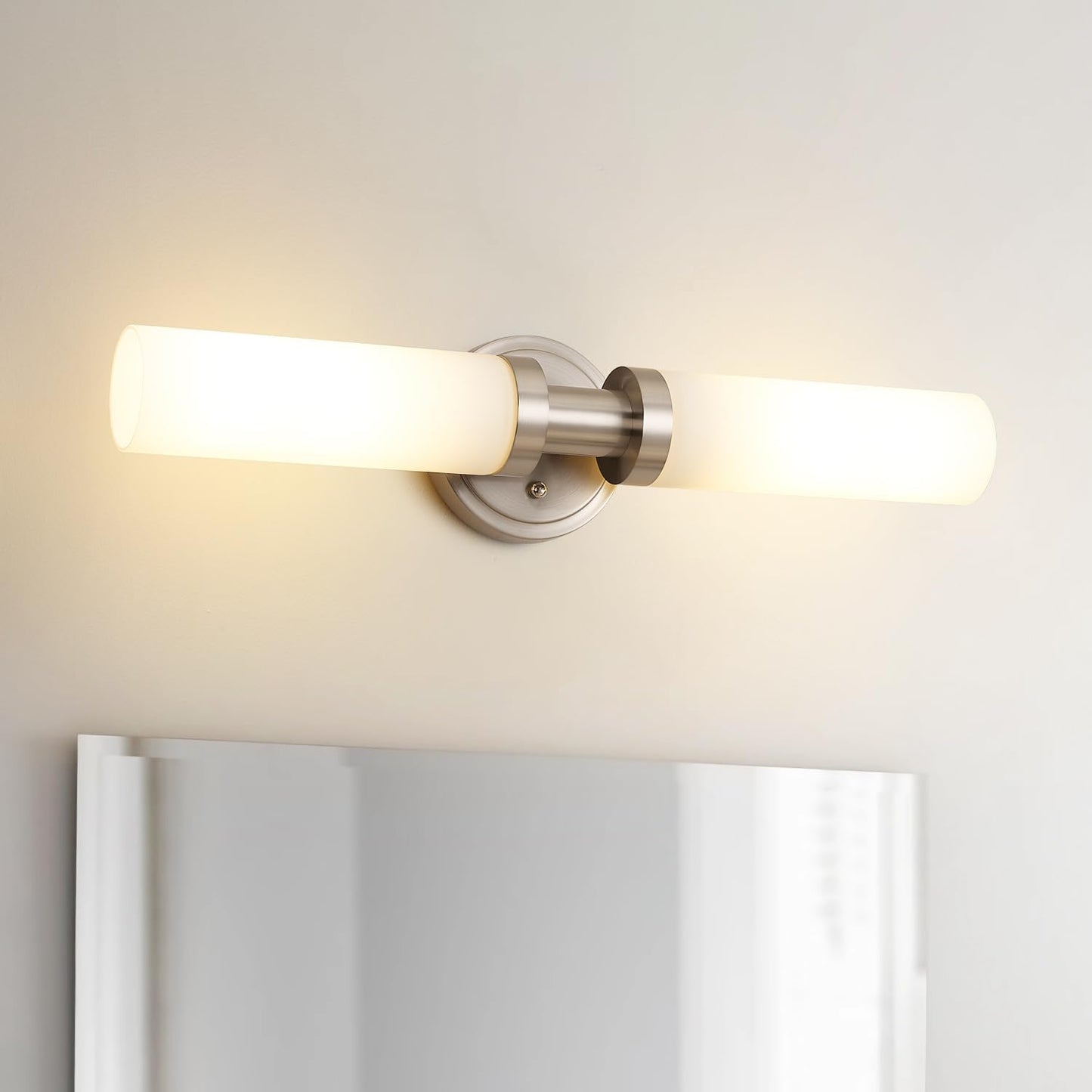 Brushed Nickel Bathroom Light Fixtures, 2-Light Vanity Lights W/White Glass Shade, Modern Sconces Wall Lighting for