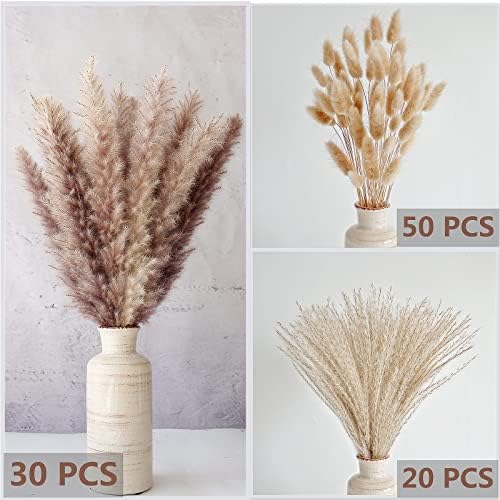 Natural Dried Pampas Grass Decor, Brown Pampas Grass， Bunny Tails Dried Flowers, Reed Grass Bouquet for Wedding Boho
