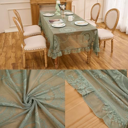 Sage Green Lace Tablecloth, Floral Rectangular Table Cloth 55”x40”