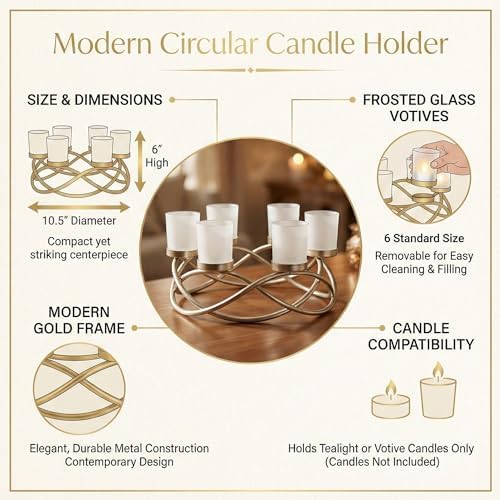 Seraphic Centerpieces for Table Decor, Tealight Candle Holder, Gold/Frosted
