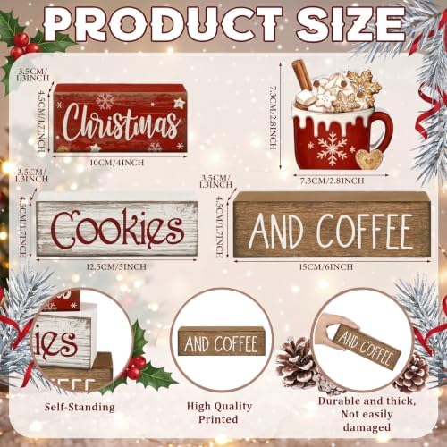 Lineshading 4 Pcs Christmas Coffee Table Decor, Hot Cocoa Wood Block Signs