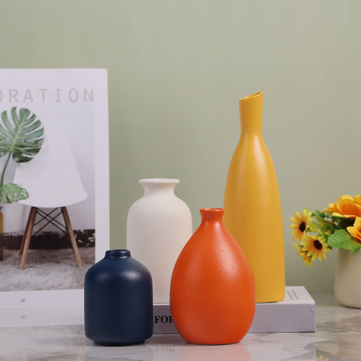Colorful Ceramic Bud Vases / Multicolor Suit-a / Yellow / Set of 4