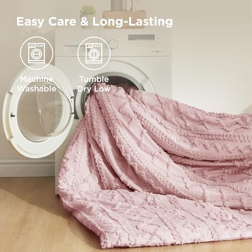 Bedsure Tufted Boho Comforter Set Queen Size - Pink Boho Bed Set, GentleSoft™ 3 Pieces Farmhouse-Style Embroidery