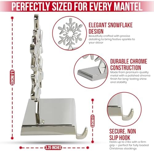 Iconikal 4-Pack Stocking Holders Christmas Chrome Metal Snowflake Weighted
