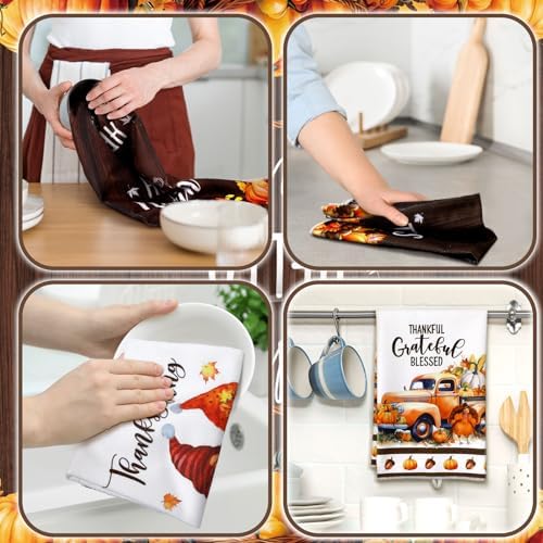 Geyoga Set of 6 Fall Kitchen Towels Autumn Dish Towel Vintage Pumpkin Towel