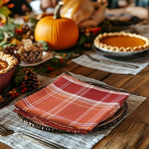 COTTON CRAFT Harvest Plaid Cloth Napkin - 12 Pack 100% Cotton Dinner Napkin