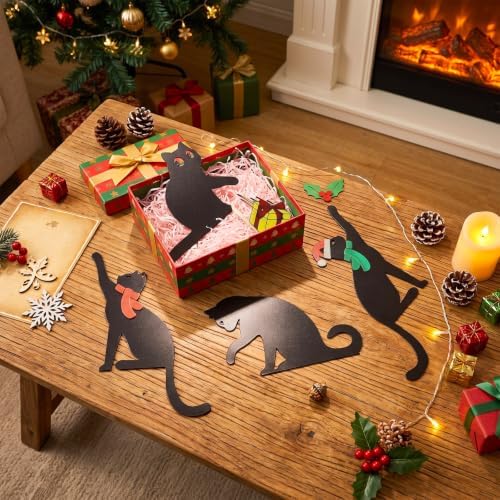 Morningro 4 Pcs Christmas Themed Door Frame Topper Black Cat Metal Wall Art