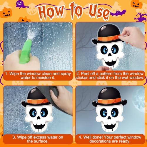 9 Sheets Halloween Party Decor, Skeleton Halloween Window Clings for Glass