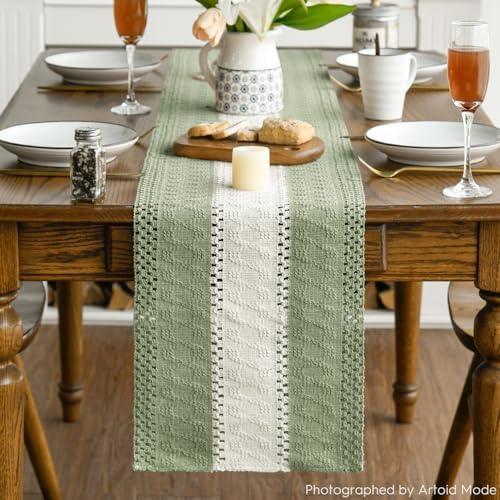 Artoid Mode Light Green Farmhouse Woven Table Runner 12x36 Inch