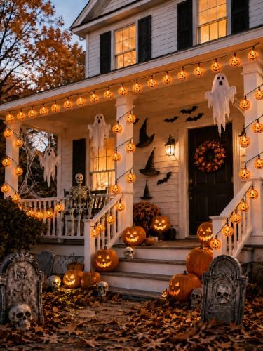 12FT 20 LED Outdoor Halloween Pumpkin String Lights Plug In, Waterproof