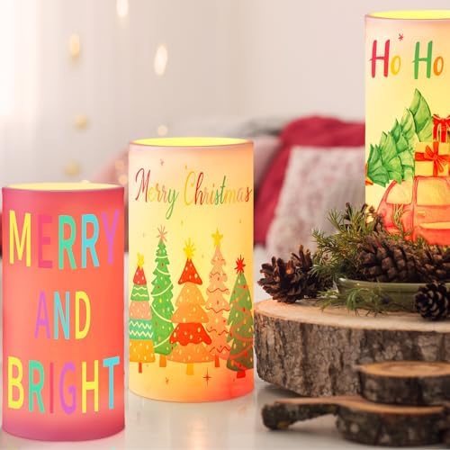 Retisee 3 Pcs Pastel Christmas Flameless LED Candles with Remote