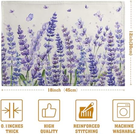 Lavender Placemats Set of 4 Purple Flower Butterfly Linen Fabric Table Mats Seasonal Spring Summer Rustic Floral Placemat Farmhouse Decorative Washable Place Mats for Home Kitchen Dining Table