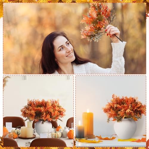 Thiccywoov 12 Pcs Fall Artificial Oak Leaves Autumn Decor, Withered Yellow