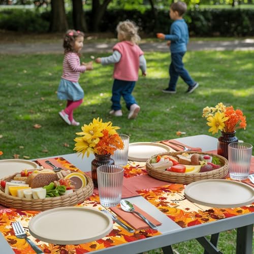 Whaline 200 Pcs Fall Paper Placemats Maple Leaves Pumpkin Dinner Mats Autumn Thanksgiving Disposable Table Mats for Party Table Setting