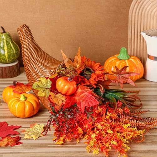 Funnymoom Fall Cornucopia Centerpiece Set with Leaves Pumpkin,Elegant