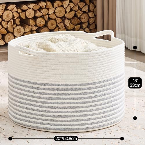 KAKAMAY Large Blanket Basket with Handles, Storage Basket for Living Room