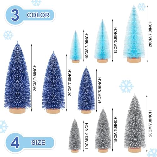 Leyndo 9 Pcs Blue Classic Artificial Mini Christmas Tree with Wood Base