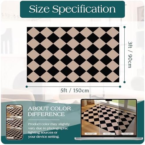 Black Tan Checkered Entry Rug - 3x5 Non-Slip Indoor Outdoor Rugs
