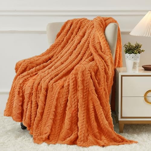 Aganear Fleece Throw Blanket for Bed Couch,Fall Boho Blanket,90"x90" Orange