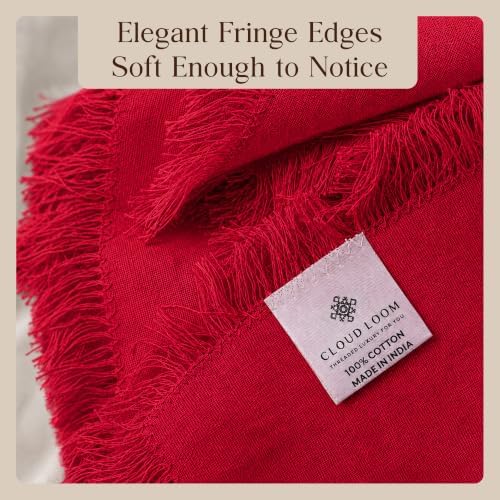 CLOUDLOOM 100% Cotton Fringe Cloth Napkins, Red, Set of 6, 20"x20"