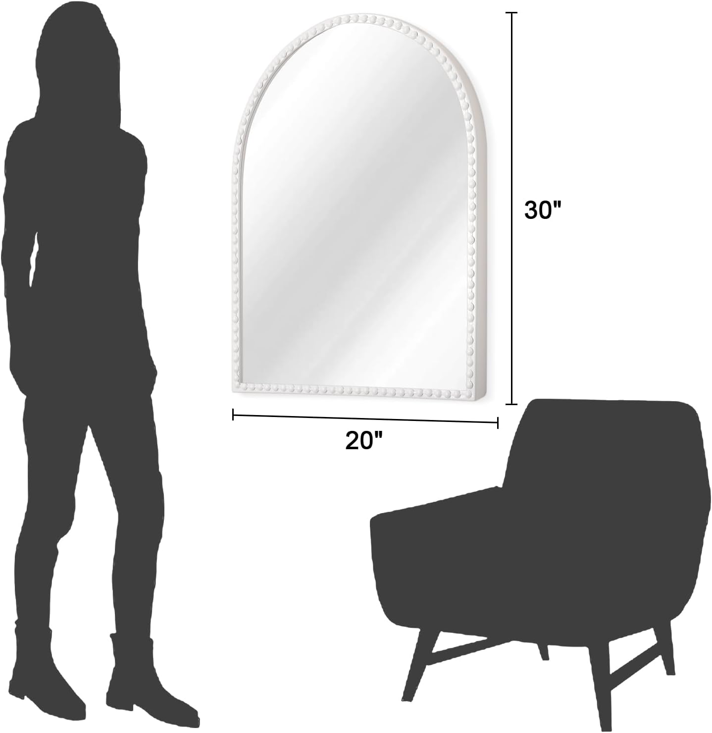 Beaded Framed Metal Accent Wall Mirrors Decorative Bathroom Living Room / 30"L x 20"W / White