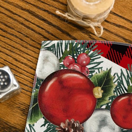 Artoid Mode Christmas Balls Pine Cones Wedge Shape Placemats for Round Table Set of 4, Winter Seasonal Kitchen Dining Table Decoration for Indoor Party Home