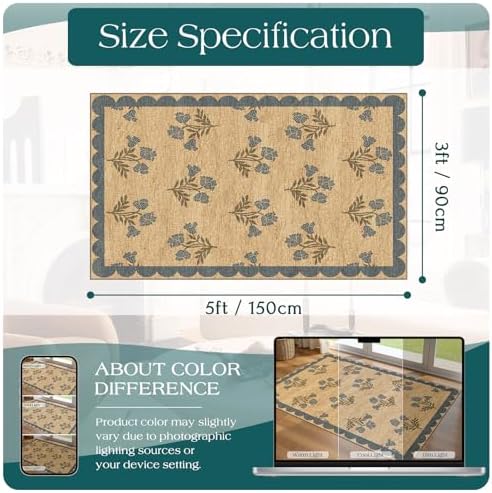 3x5 Floral Entry Rug - Washable Indoor Outdoor Mats for Front Door