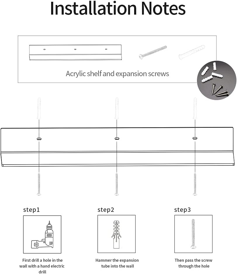 Sezanrpt 24 Inches Clear Floating Shelves for Wall, Acrylic Long Wall Shelf, Wall Mounted Shelves for Plants, Speaker