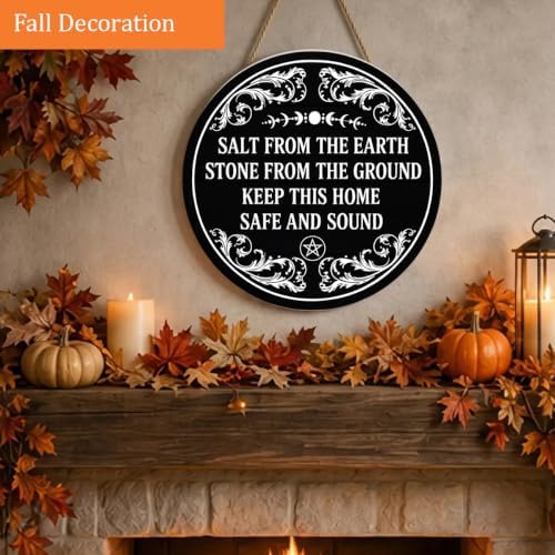 Witchy House Blessing Wooden Hanging Sign for House Front Door, Home Protection Spell Sign for Housewarming, Salt From The Earth