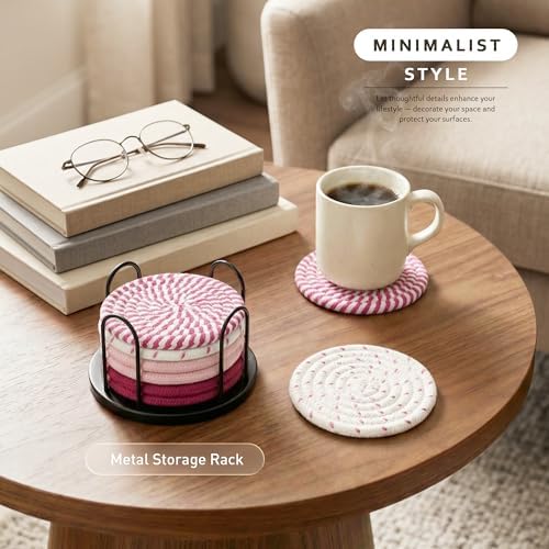 Lazebox Coasters Set of 8 for Drinks, 4 Inch Large Coasters for Coffee Table, Tabletop Protection for Hot & Cold