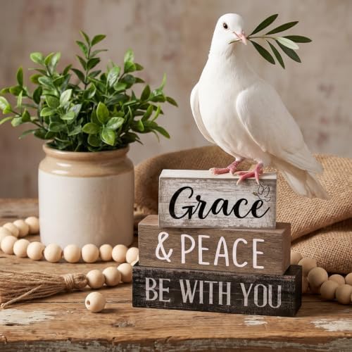 Moucuny 4 Pcs Christian Table Decoration Wooden Stack with Beaded Tassel