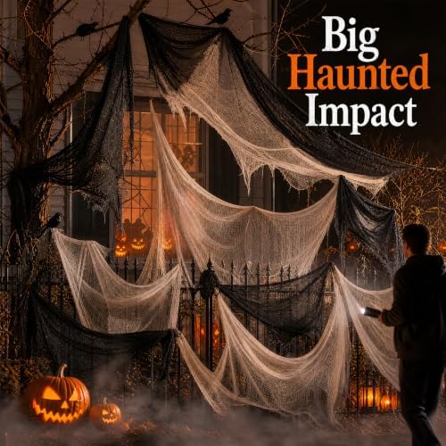 6Pcs Halloween Creepy Cloth 30×72inch, Scary Halloween Decorations Indoor Outdoor, 4Pcs Black Cloth 2Pcs White for Yard, Doorway, Haunted House Party