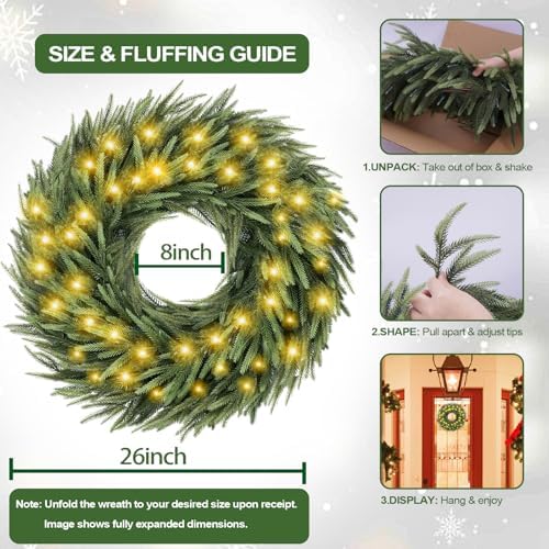 Norfolk Pine Christmas Wreath for Front Door Decoration, 26 in
