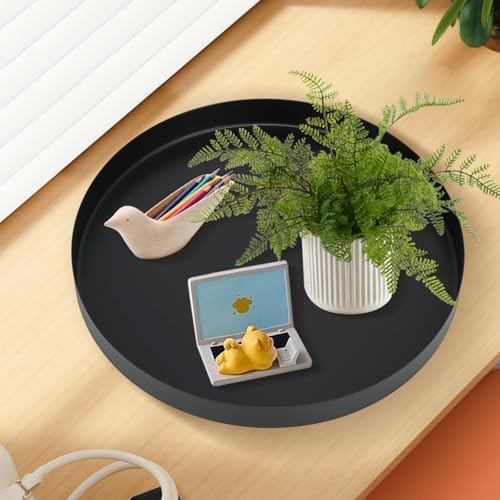 Black Round Decorative Serving Tray,12 Inch Metal Platter for Coffee Table Centerpiece, Circle Tray Counter and Dining Table Decor