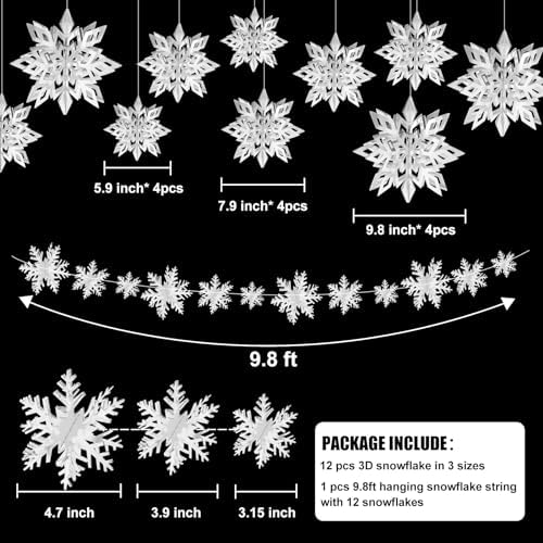 24PCS Hanging Snowflake Decorations Winter Wonderland Party Supplies