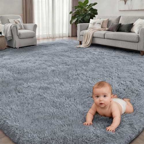 9x12 Area Rug Living Room Bedroom: Fluffy Plush Shag Carpet Gray