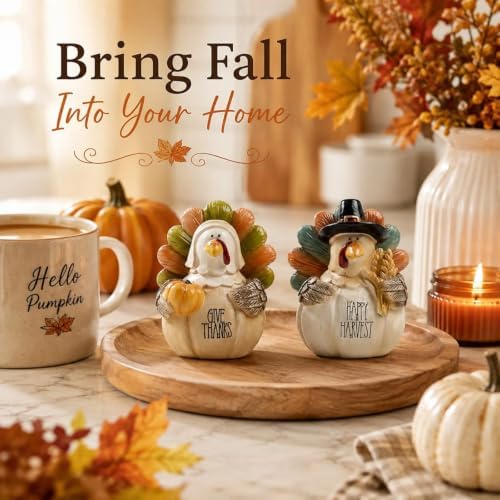 2pcs Turkey Figurine, Thanksgiving Home Decor Indoor Table Mantel