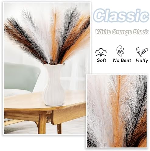 30PCS Black White Orange Faux Pampas Grass 17" for Vase Filler