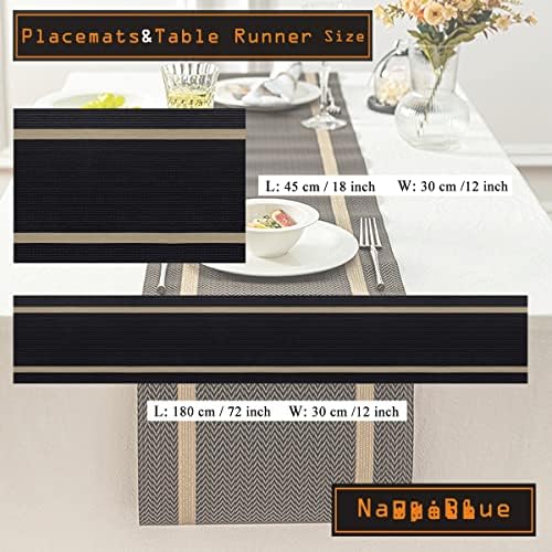 Elegant Placemats and Table Runner Set, Stylish Durable Placemats Set of 6 for Home Wedding Hotel Decoration (Black)