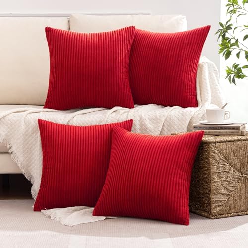 MIULEE Soft Corduroy Decorative Throw Pillow Covers Christmas Red 16x16