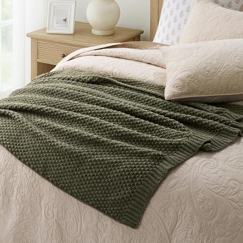 EVERGRACEHOME Chunky Chenille Knit Throw Blanket, 60 x 80, Olive Green
