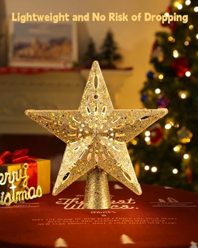 Brightown Christmas Star Tree Topper with Snowflake Projector Lights