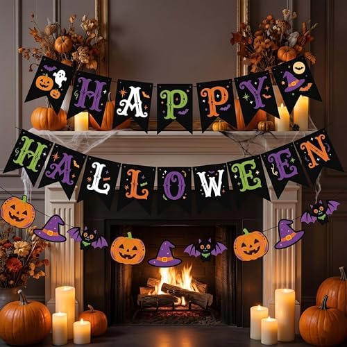 Halloween Banner Spooky Horror Bunting Garland Party Decorations for Indoor Fireplace Mantle Wall Home Decor