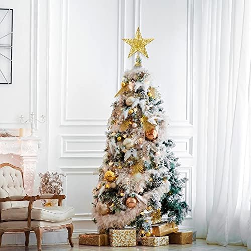 Christmas Tree Toppers Xmas Glitter Gold Hollow Star Treetop Topper