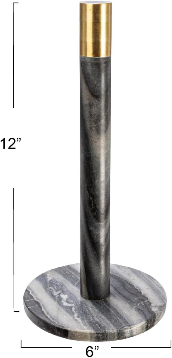 Modern Marble Paper Towel Holder with Brass Detail, Grey