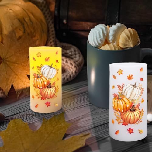 Whaline Fall LED Flameless Candles Orange Pumpkin Warm Light Battery Operated Pillar Candles Autumn Electric Flickering Candle for Thanksgiving Party Home Decor, Set of 3