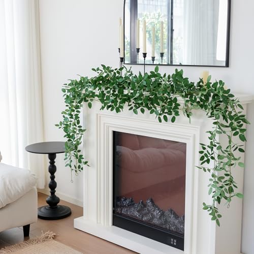 Mizii 2 Strands Artificial Vines Garland 68" Fake Vine with Small Green Leaves Silk Rose Leaf Faux Hanging Plants Greenery Decorations for Bedroom Room Table Centerpieces Wedding Decor (Rose Leaves)