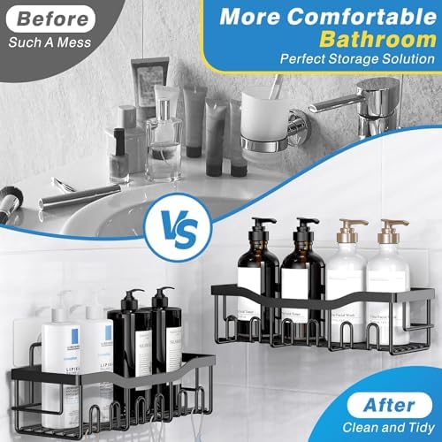 EUDELE Adhesive Shower Caddy, 5 Pack Rustproof Stainless Steel Bath Organizers With Large Capacity, No Drilling Shelves