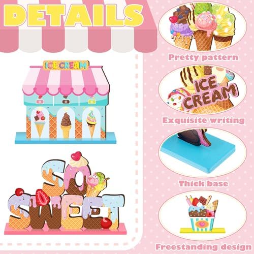 Marsui 12 Pcs Summer Ice Cream Wood Table Decor, Tiered Tray Signs