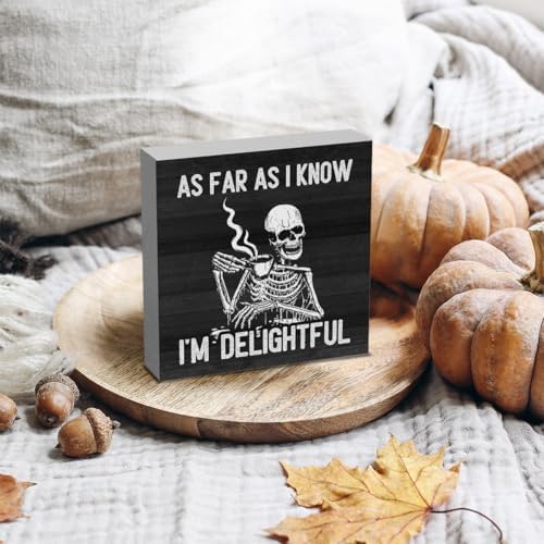 HTBIG Funny Halloween As far As I know I Am Very Pleasing logo Rustic Wooden Shelf Desktop Decor Office Decor Suitable family Computer Desk Dressing Table 5 x 5 Inch